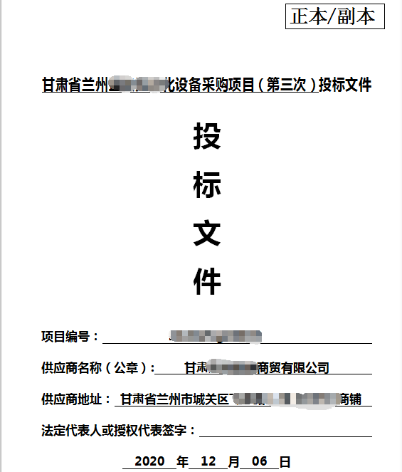 兰州某设备采购项目（第三次）投标文件制作模板